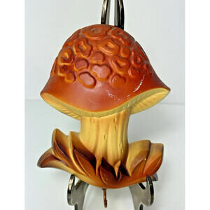 Vtg Mushroom Chalkware w/Hook 70s Wall Kitsch Decor Orange Brown Single